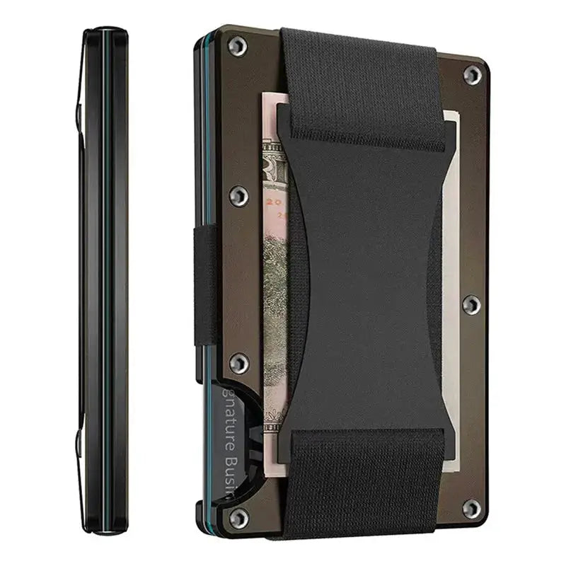 Forged carbon fiber mini slim wallet case with elastic strap and card pockets