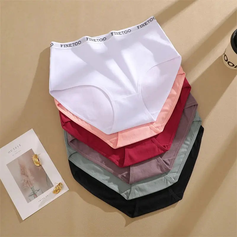 Women's high-waist cotton underwear set of 8 with Finetoo waistband in assorted colors