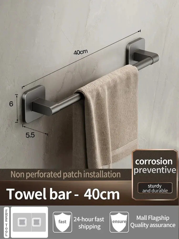 Simples Market bathroom towel bar, 40cm, matte metal finish, corrosion-resistant, no-drill wall installation