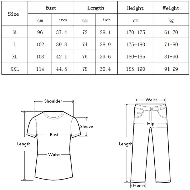 Simples Market cotton plain fitness men's short-sleeve T-shirt and slim-fit jogger pants with size chart.