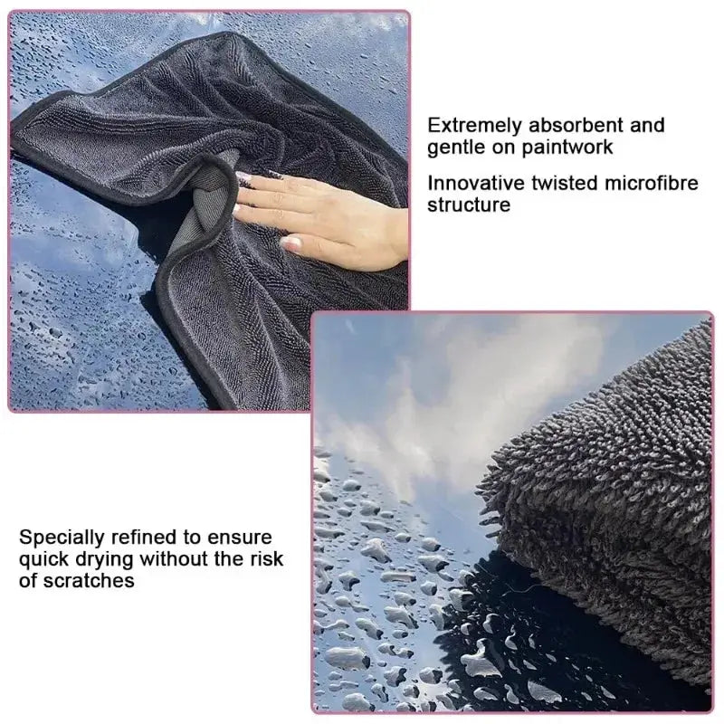 Simples Market microfiber car towel; ultra-thick, extra soft, black, 40x60/60x90 cm, fast-drying