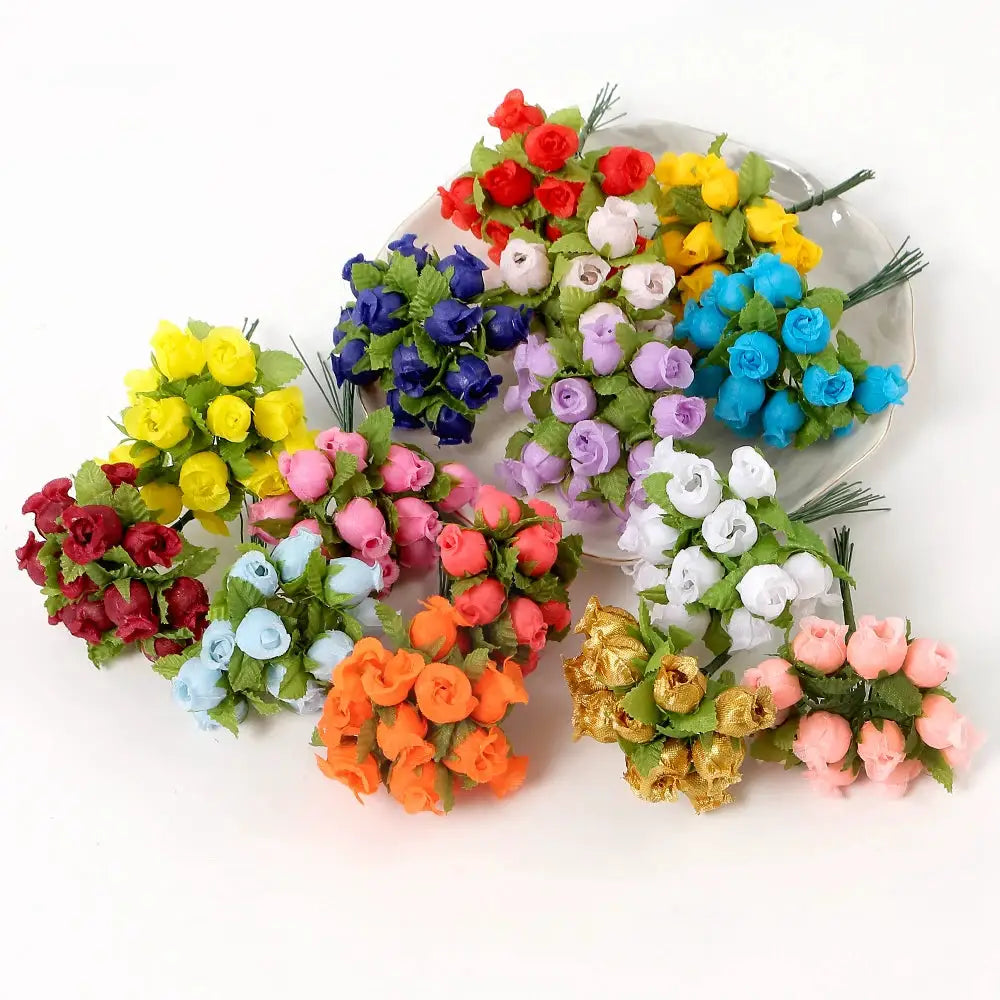 12 Pieces Mini Artificial Rose Bouquet Silk Roses for Home Decor and Wedding Decor Craft Wreath Gift