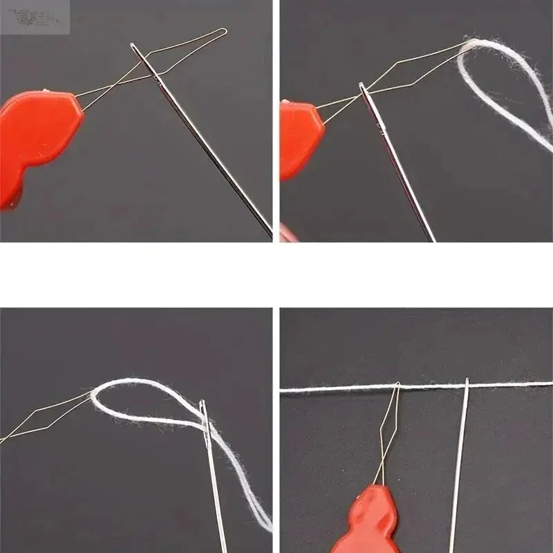 Simples Market plastic needle threader with red handle and metal threading loop.