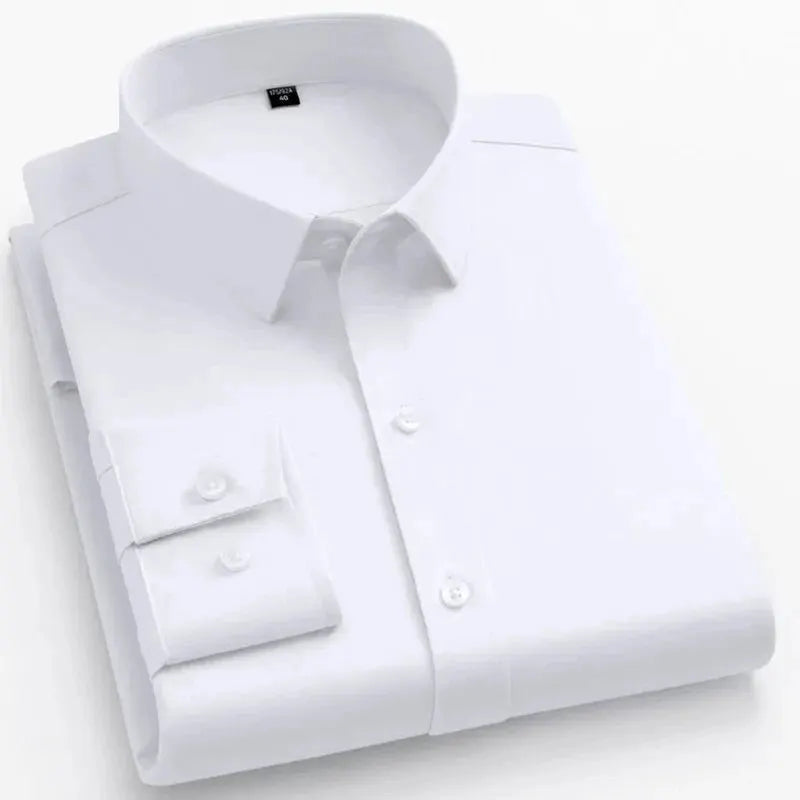 BAMBOOPLE white non-iron dress shirt for men, long sleeves, no pocket, Simples Market.