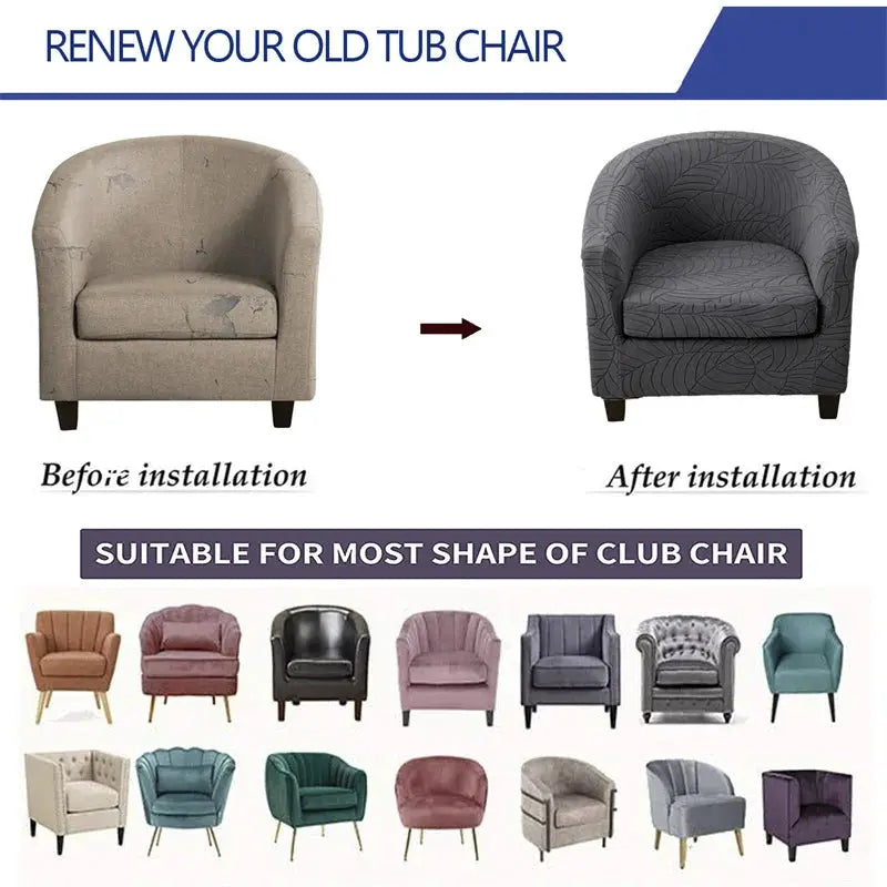 Simples Market Leaves Jacquard tub chair cover; anti-dirt stretch slipcover for living room, fits most club chairs