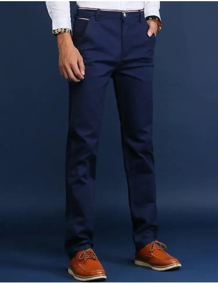 Men's navy cotton dress pants, classic style office trousers