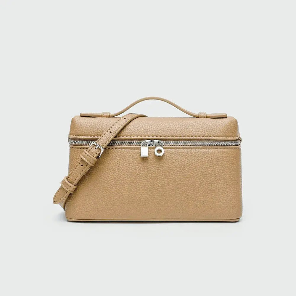 Simples Market lychee-grain mini shoulder bag in tan with crossbody strap