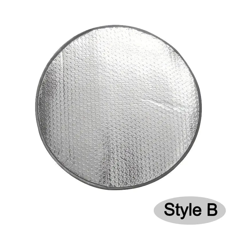 Car steering wheel sun shade, silver double-thick reflective, foldable UV protection, Style B
