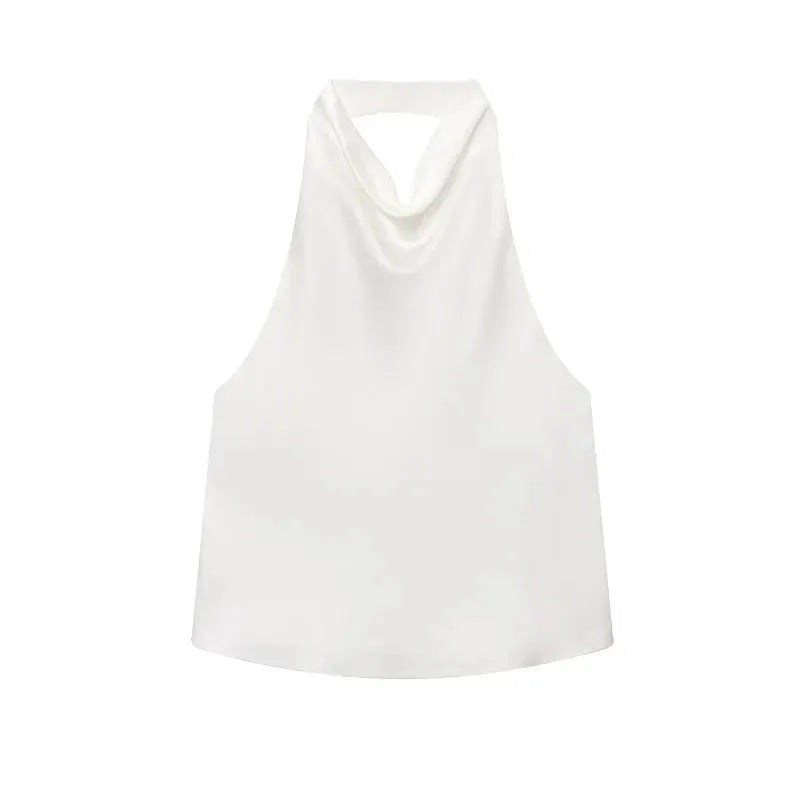 Mujer 2025 Black Satin Halter Top Backless Camisole For Women Off Shoulder Beachwear Summer Top
