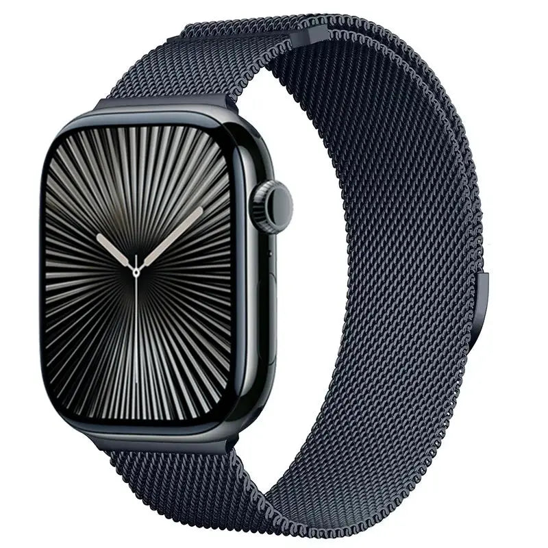 Metal Milanese strap for Apple Watch in dark steel mesh for 40–49mm case sizes