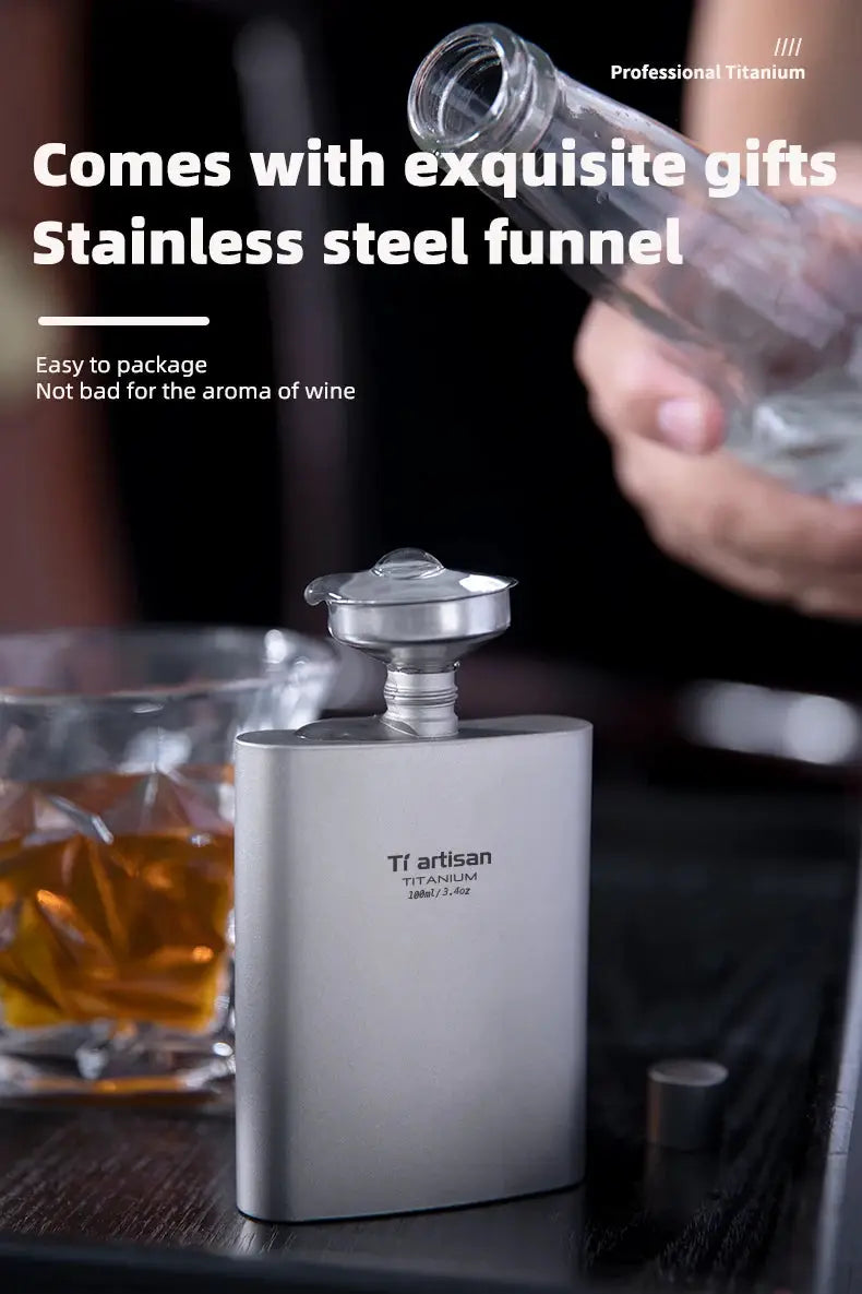 Tiartisan titanium hip flask 100ml with stainless steel funnel in silver