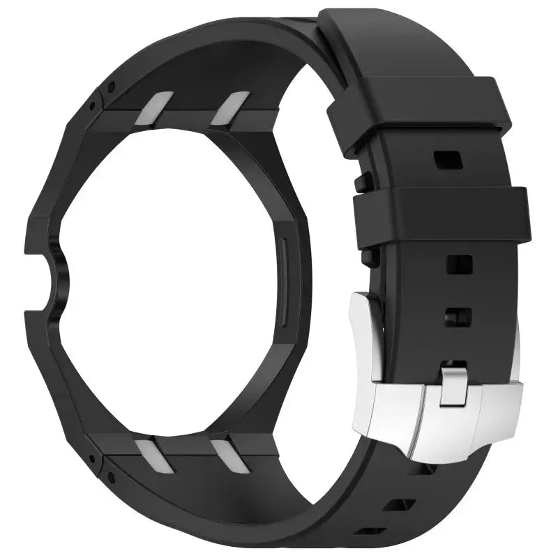 2-in-1 PC case and silicone watch strap for Swatch X AP Royal Pop Pocket Watch, black strap with silver buckle