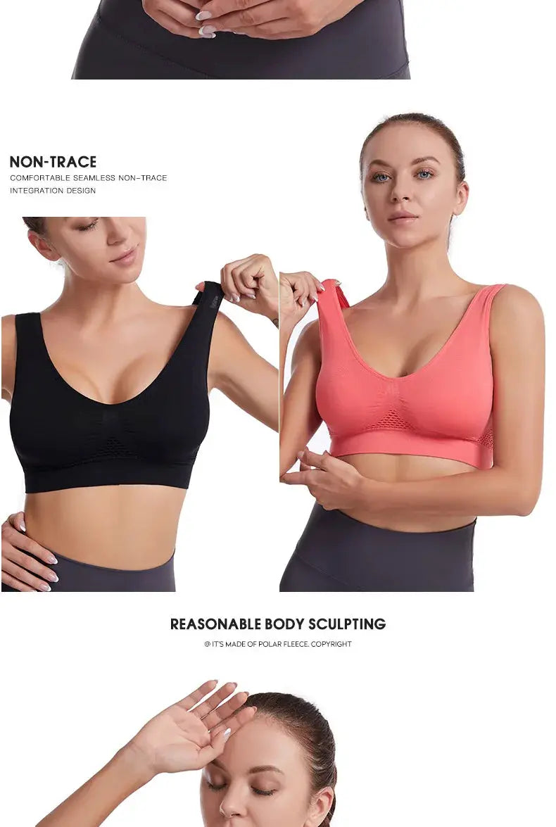 Simples Market S-7XL Plus Size Grid Air Holes Bra wireless sports bra, black and pink, 2-pack