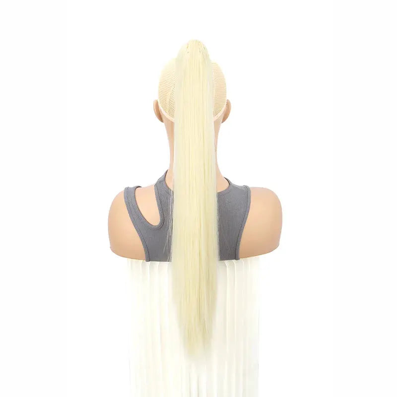 24-inch synthetic long straight claw-clip ponytail hair extension in blonde, heat resistant