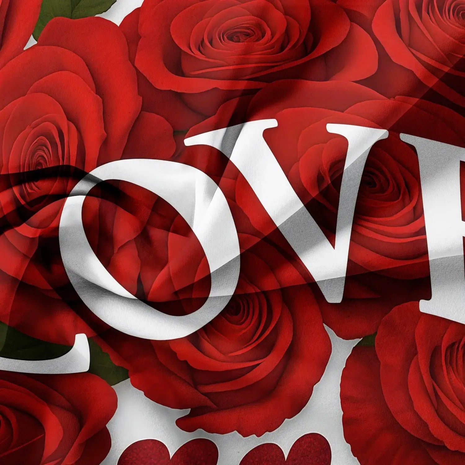 Simples Market 3-piece red rose bedding set with white LOVE lettering; duvet cover and 2 pillowcases