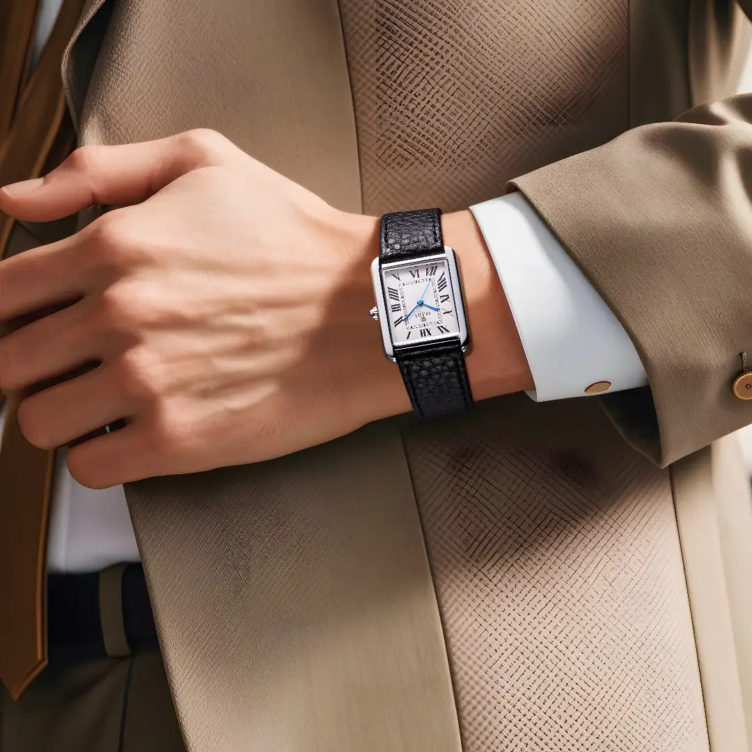 OGEDA waterproof couple watch by Simples Market; square dial and black leather strap