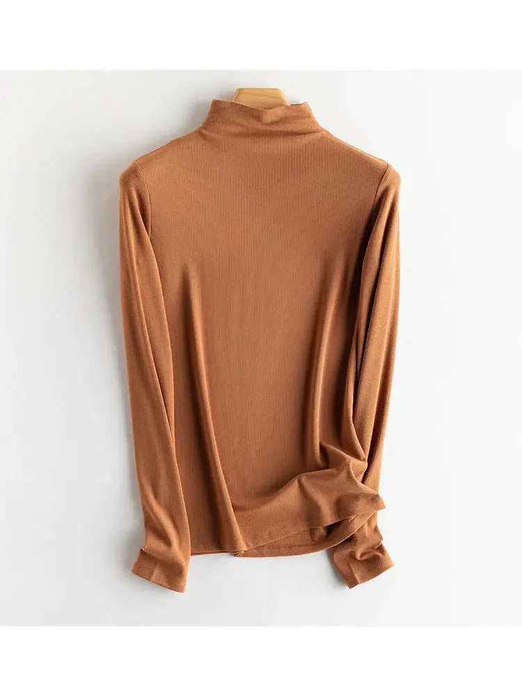 SuyaDream Women Silk Viscose Thermal Base Layer Top With Turtleneck For Warmth And Style