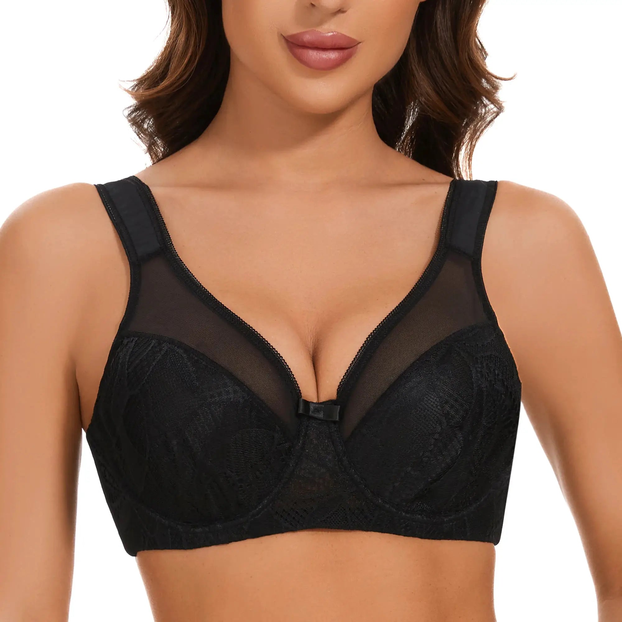 Sheroine plus-size underwire lace floral full-coverage black unpadded bra, Simples Market