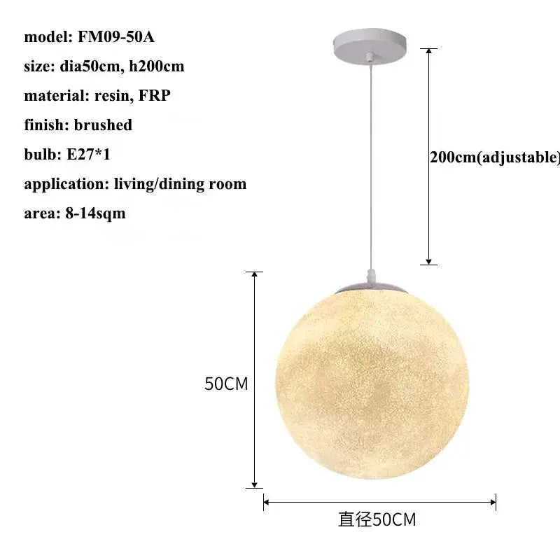 Nordic Moon LED pendant light by Simples Market, beige textured sphere, 50cm diameter.
