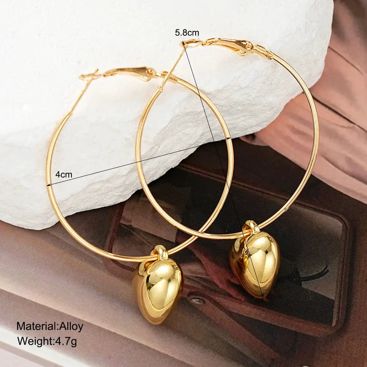 2024 New Heart Pendant Drop Earrings For Women Oversized Gold Circle Hoop Earrings Korean Inspired Jewelry Gift