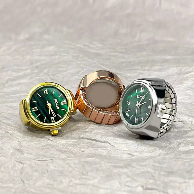 NovaTime Finger Watch Ring Unisex Vintage Alloy Quartz Timepiece With Elastic Band