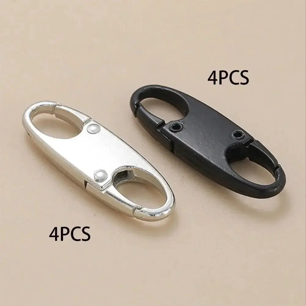 S-type stainless steel carabiner clasps with lock; 8pcs in silver and black finishes