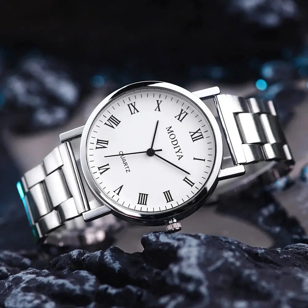 Yo Men's Quartz Wristwatch Casual Silver Alloy Band Timepiece For Everyday Wear With Arabic Numeral Markers