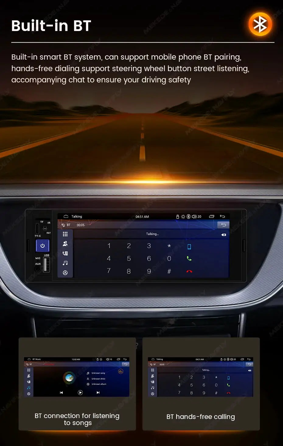 MEKEDE 6.86-inch 1-DIN CarPlay Android Auto touchscreen car stereo with BT FM USB-C Simples Market