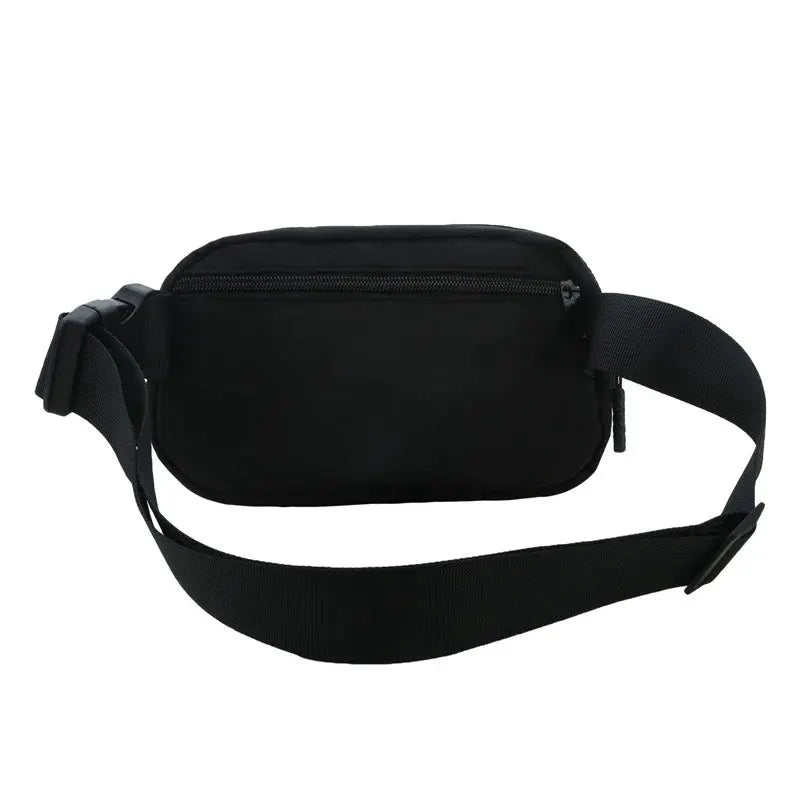 Waist bag in black with zippered pocket and adjustable strap