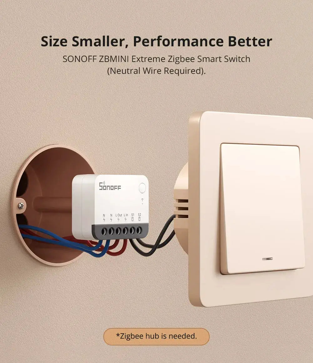 SONOFF ZBMINIR2 Extreme Zigbee smart switch module with detach relay and external switch, white finish