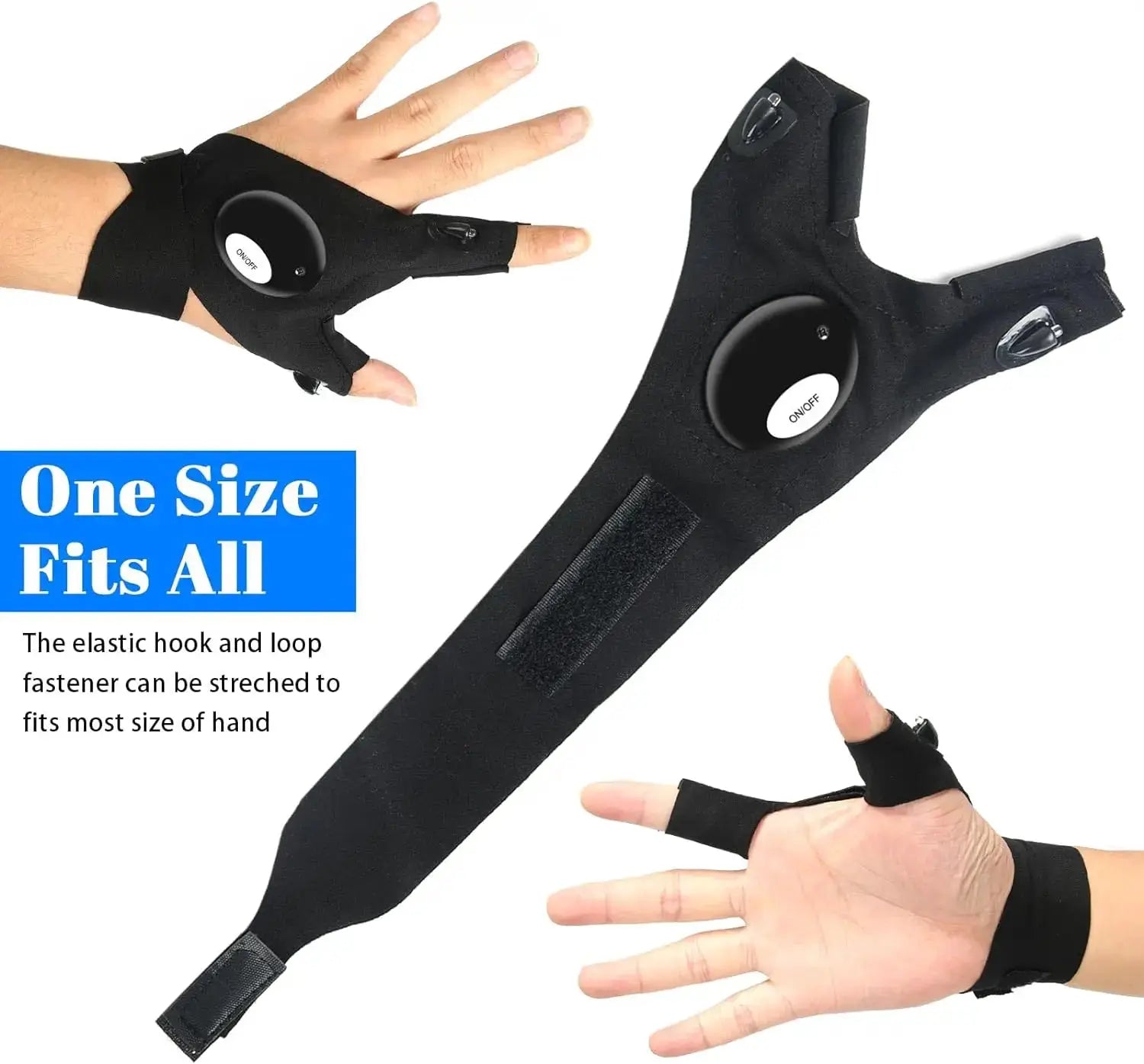 LuminaGear LED Half Finger Glove Waterproof Hands Free Illumination For Night Fishing Cycling Running