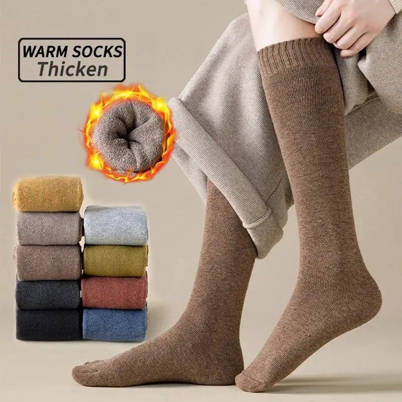 Women's Winter Warm Long Knee High Socks Thick Thermal Cotton Terry Harajuku Breathable Casual