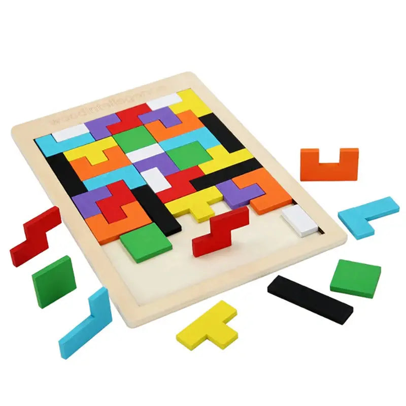 1 Set Wooden Blocks Puzzle Tangram Jigsaw Toy Brain Teasers 3D Colorful Russian Blocks Montessori Educational