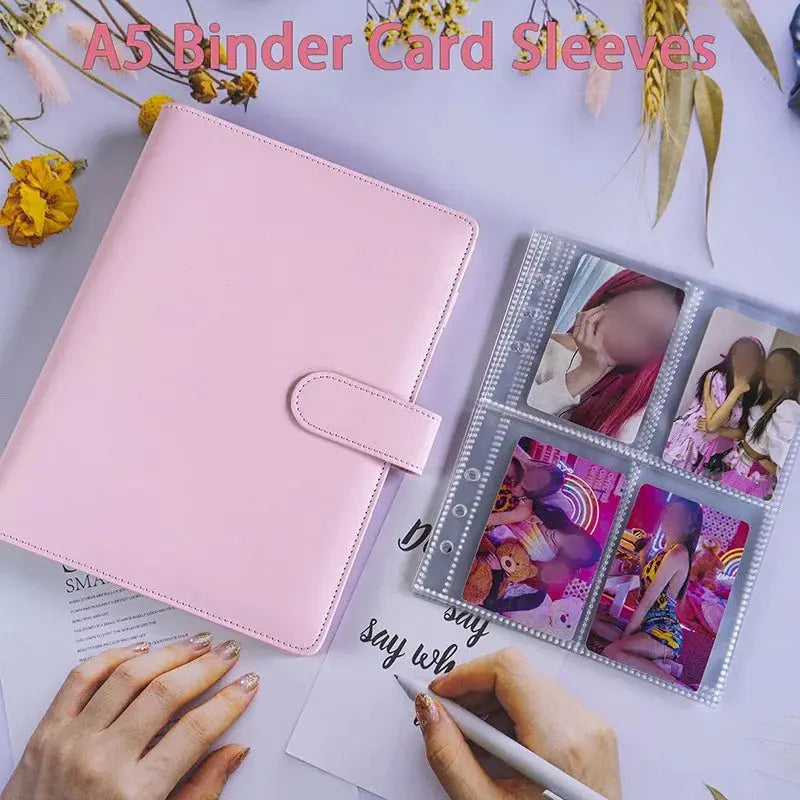 Pink PU leather A5 photocard binder with strap, 25-page 4-grid photo sleeves from Simples Market