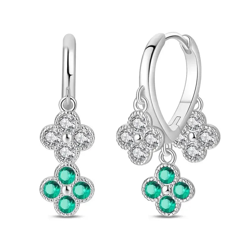 New 925 Sterling Silver Sparkling Zircon Four Leaf Clover Drop Earrings For Women Wedding Engagement Gift