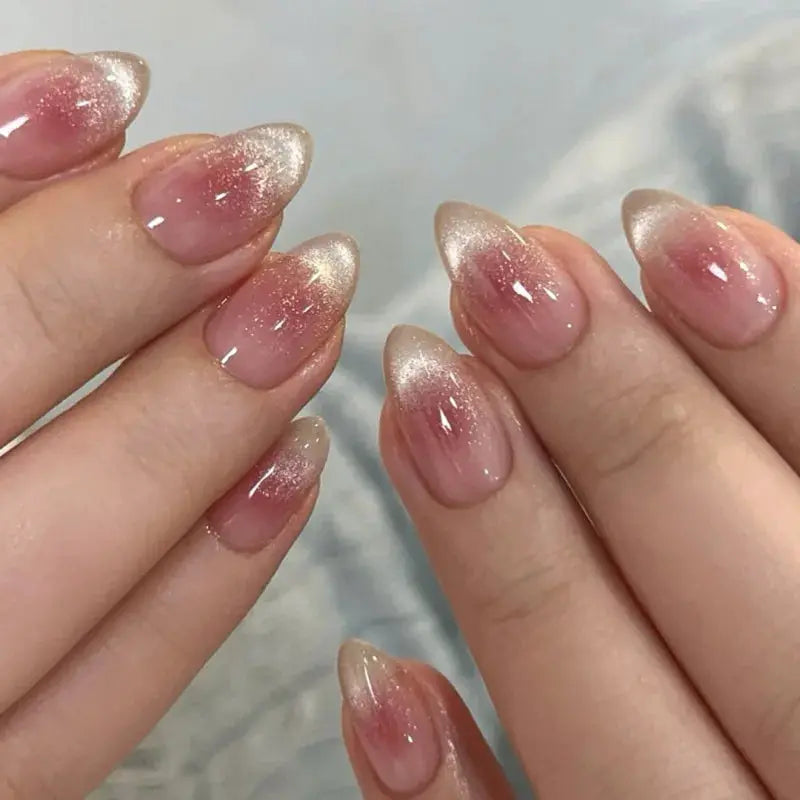 AuraNails 24Pcs Short Oval Blush Pink Press On Nails Full Coverage Acrylic Tips With Glue Included