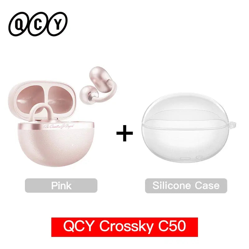 QCY Crossky C50 open-ear wireless earbuds in pink with silicone case (2-piece set)