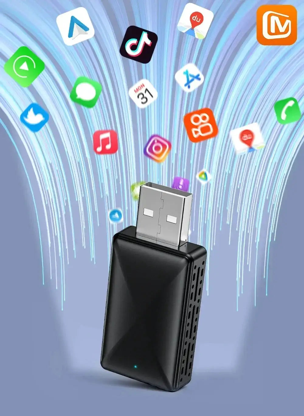Original FLIXIVI 2in1 CarPlay Android Auto wireless car adapter dongle, black USB device by Simples Market.