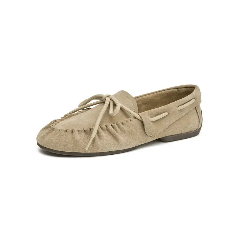 AIYUQI Womens Suede Loafers Hand Sewn Pleats Casual Flat Shoes