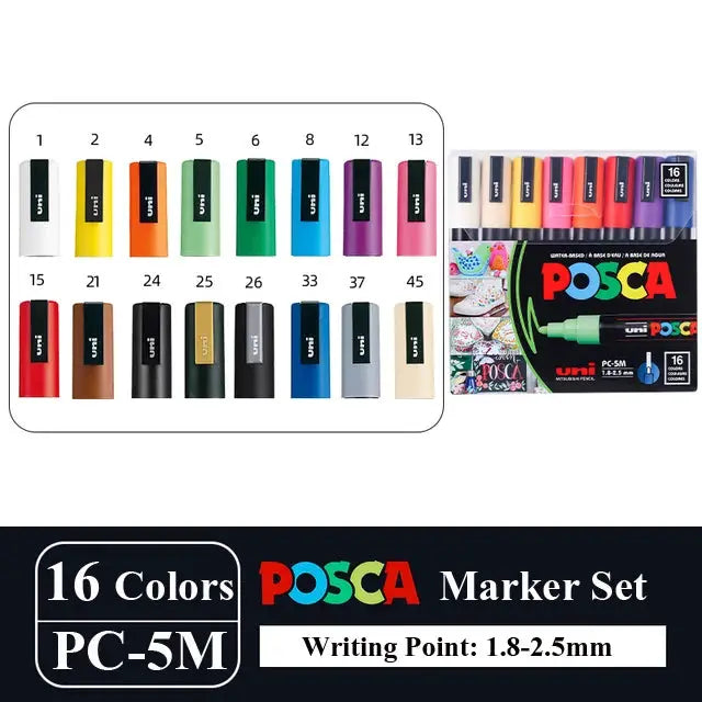 Posca marker set PC-5M, 16 colors in original vinyl pen case