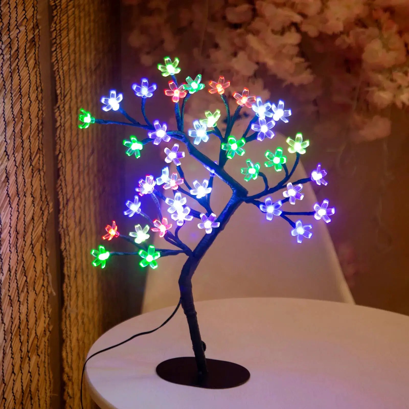 Cherry Blossom LED Bonsai Tree Lamp 17 Inch USB Powered Tabletop Light for Home Decor