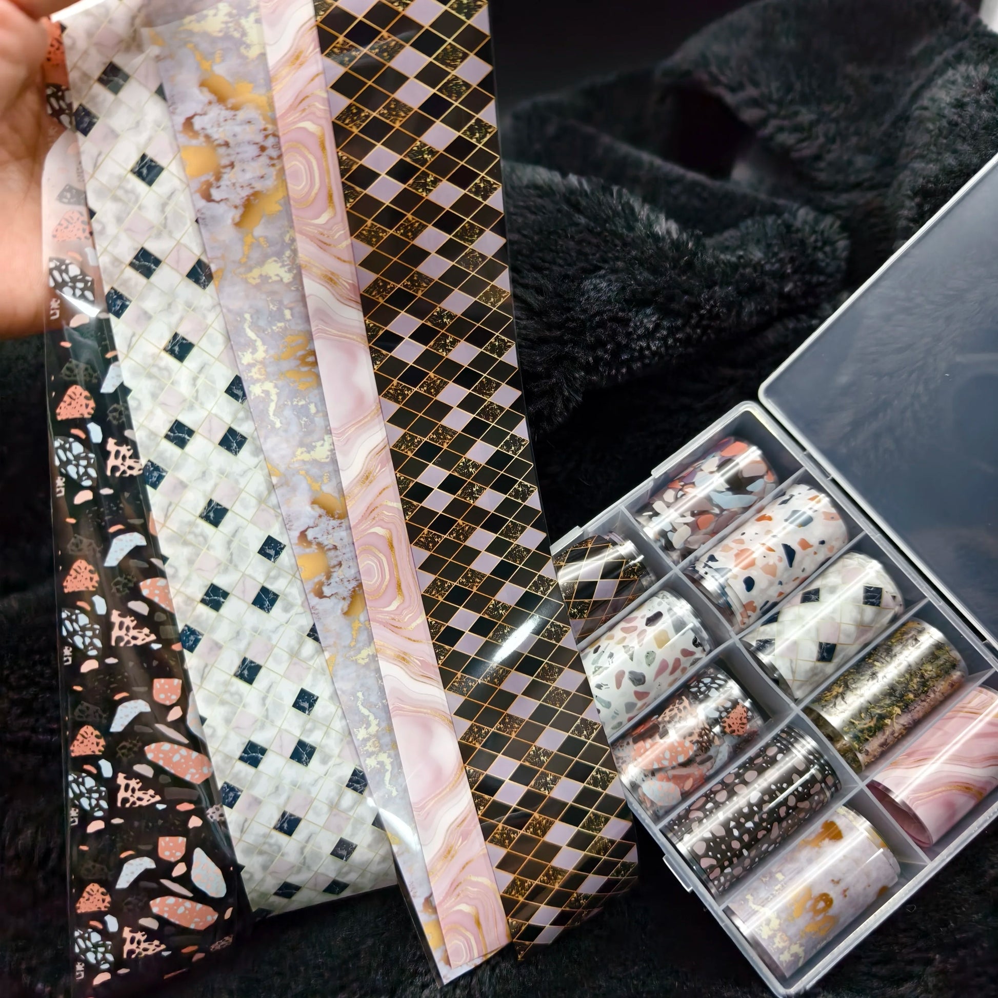 Simples Market 10-roll Halloween nail foil set with marble, plaid, flower and gold-grid patterns