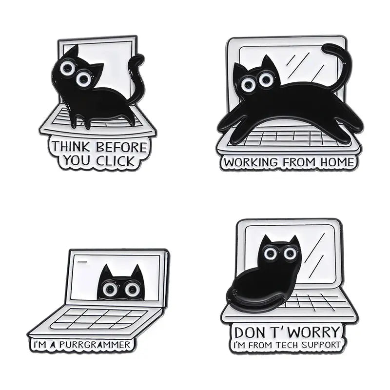 Cat Enamel Pins Set 4 To 6 Pieces Cute Black Fluid Cat Brooches Lapel Pins Jewelry Gift For Friends