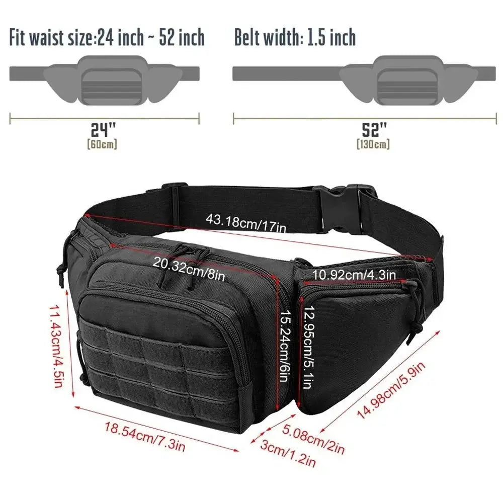 Tactical Multi-function Waist Pack by Simples Market; black nylon fanny pack with multiple pockets and adjustable belt