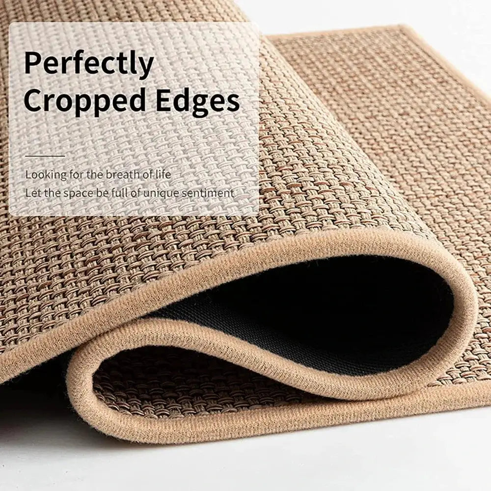 Washable non-slip kitchen rug with natural rubber backing, faux sisal beige woven mat by Simples Market
