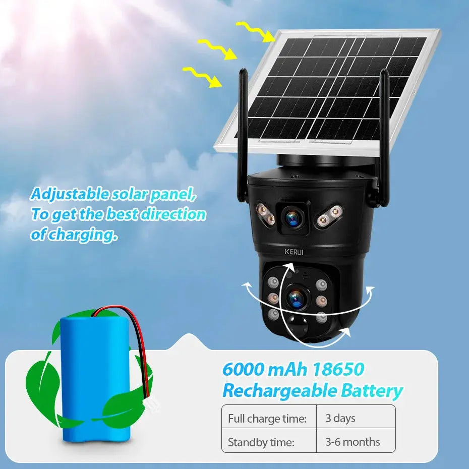 KERUI outdoor black solar security camera with solar panel