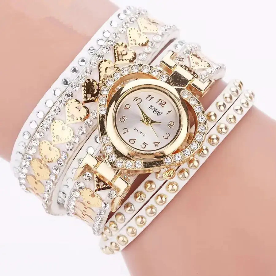 Fashion rhinestone heart-dial women's wrap watch with white velvet bands by Simples Market