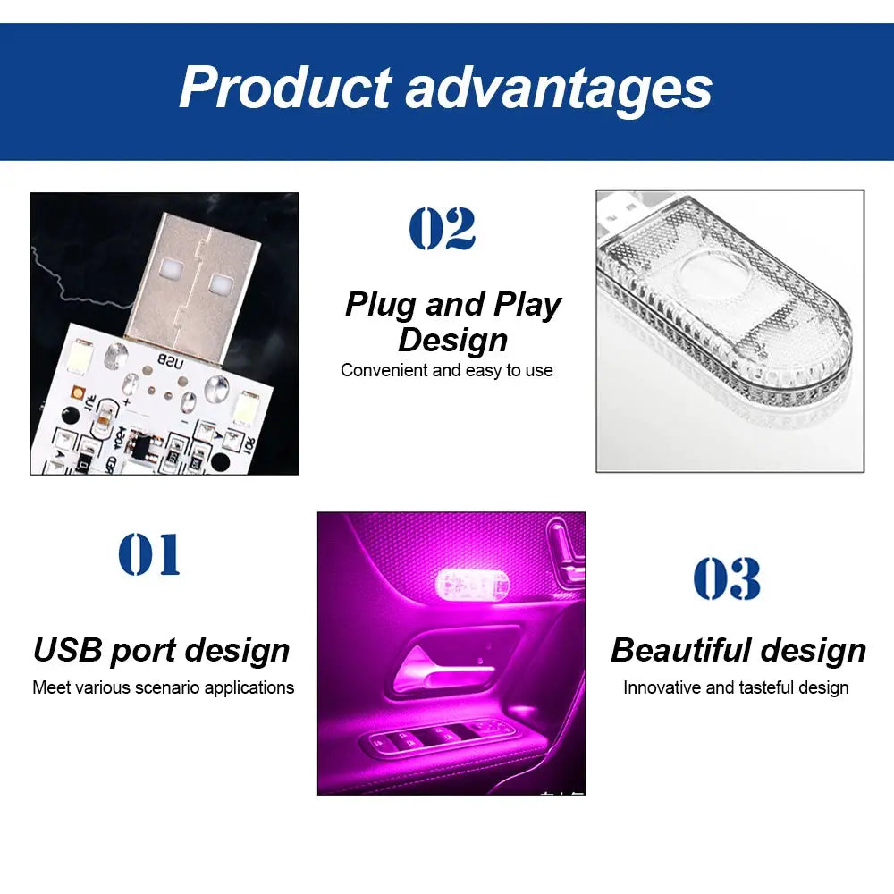 LED Car Mini Touch Light USB Charging Portable Interior Lamp For Roof Ceiling Reading Night Ambient Light