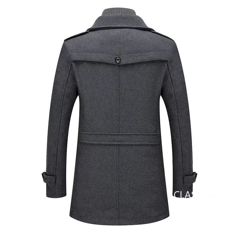 Men's grey wool-blend trench coat for winter, business casual outerwear