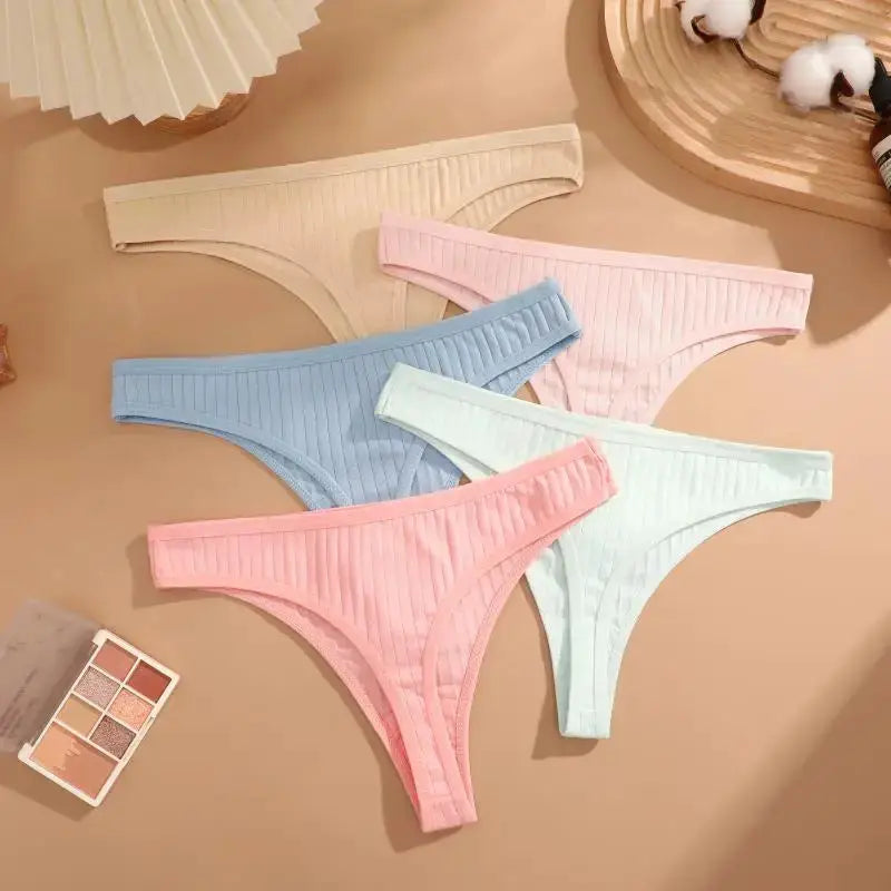 8-piece cotton seamless thong set for women, low-rise and pastel colors (beige, pink, blue, mint) by Simples Market